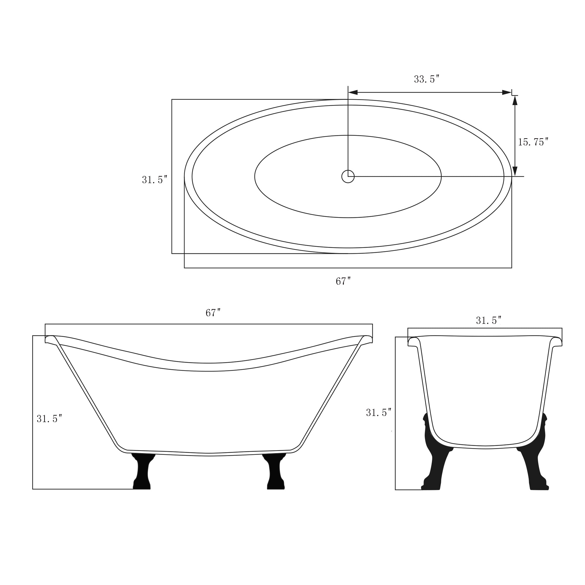 bathtub bath tub bathroom freestanding luxury acrylic fiberglass soaking cast iron clawfoot-Fanwin
