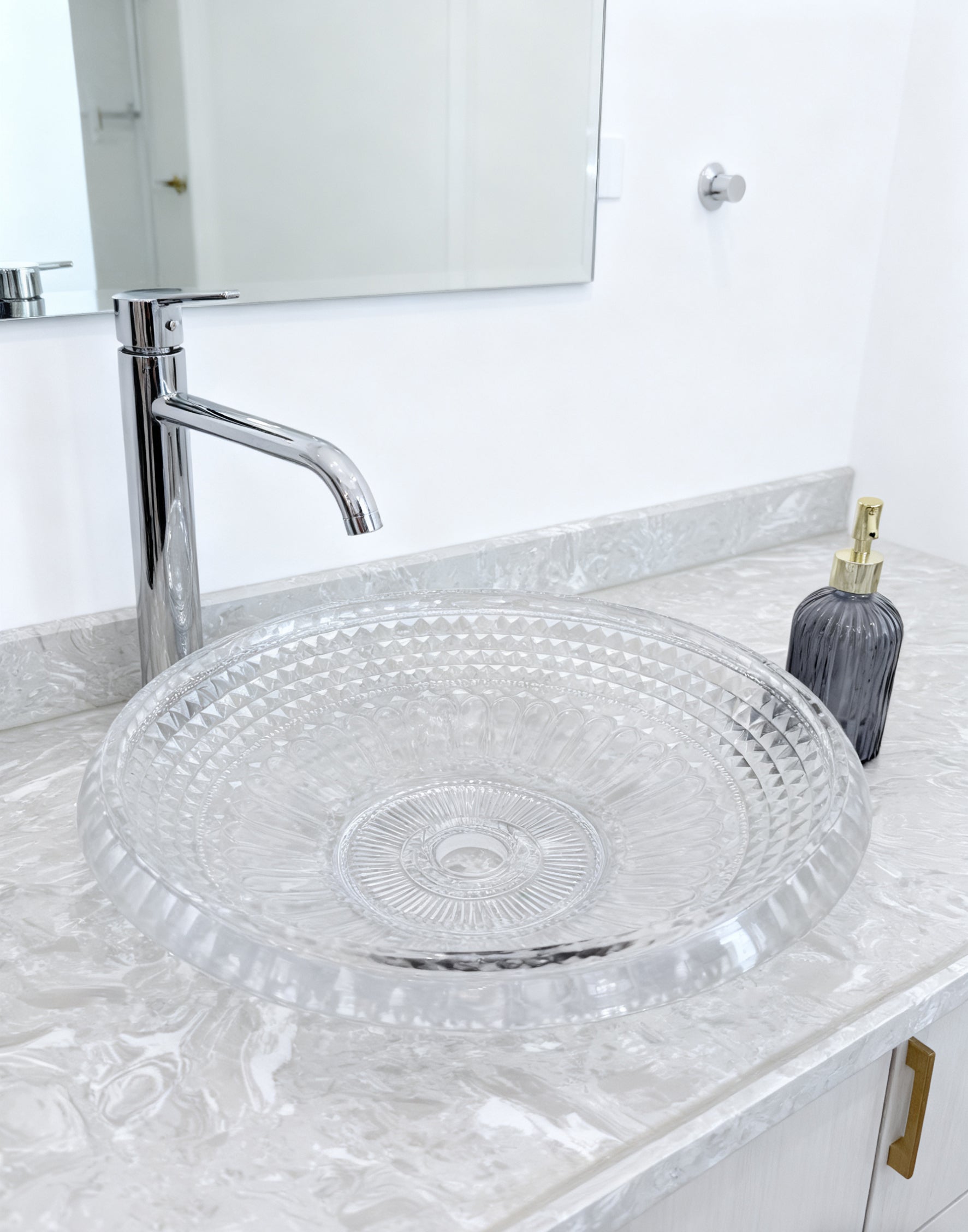 Modern Crystal Diamond Glass Vessel Sink FANWIN STAR LAV-FWS104 |Pop Up Drain for Bathroom Vanity