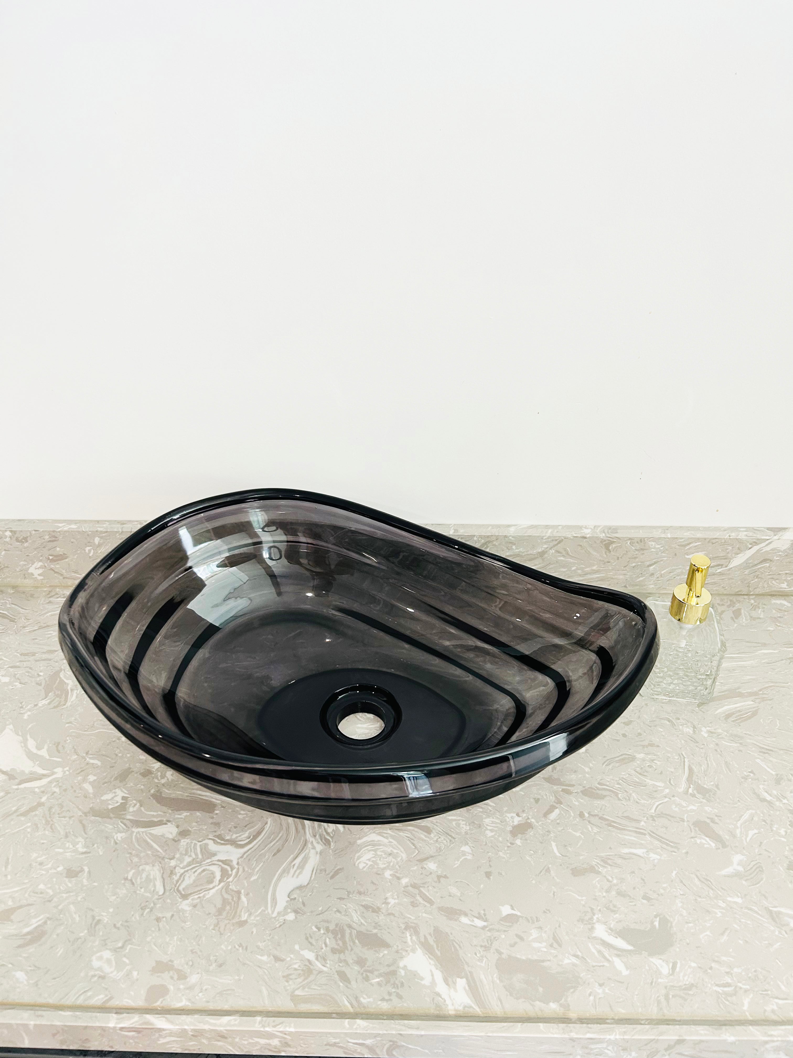 Transparent gray Glass Vessel Sink, Modern Vanity Bowl with Pop-Up Drain for Bathroom | LAV-FWS101