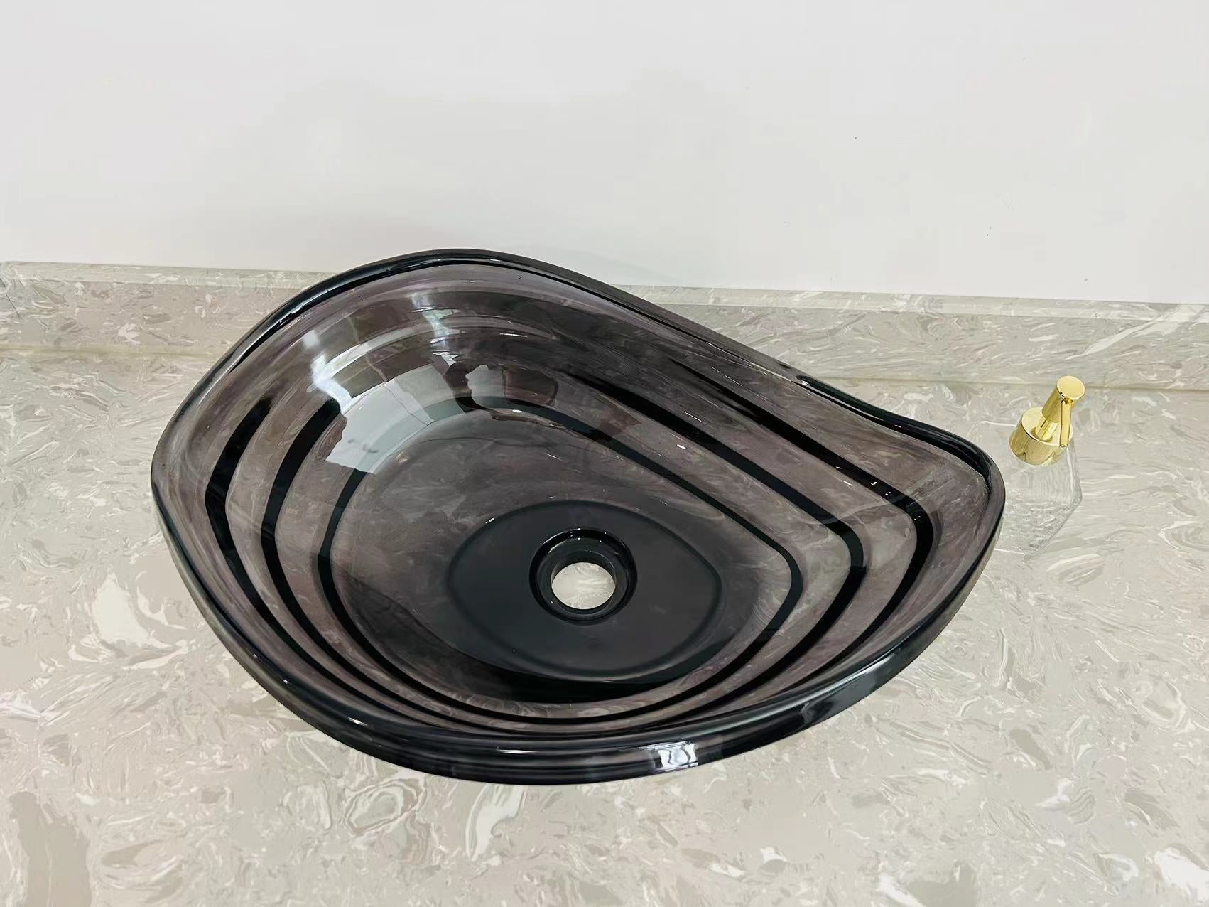 Transparent gray Glass Vessel Sink, Modern Vanity Bowl with Pop-Up Drain for Bathroom | LAV-FWS101