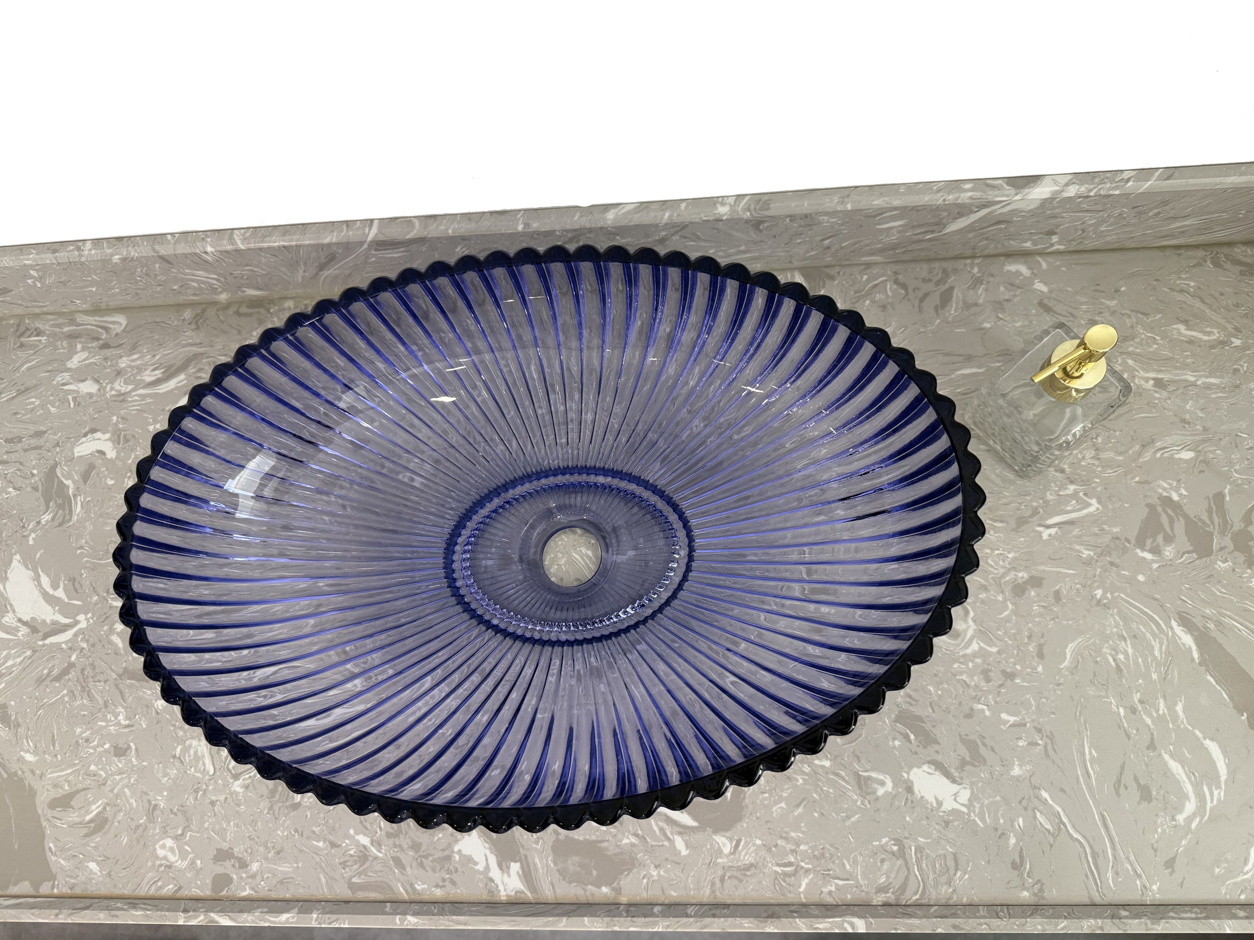 Sleek Transparent blue-violet Glass Vessel Sink - Smooth (Non-Sandy) Finish with Pop-Up Drain, Ideal for Vanity Countertops | Model LAV-FWS105
