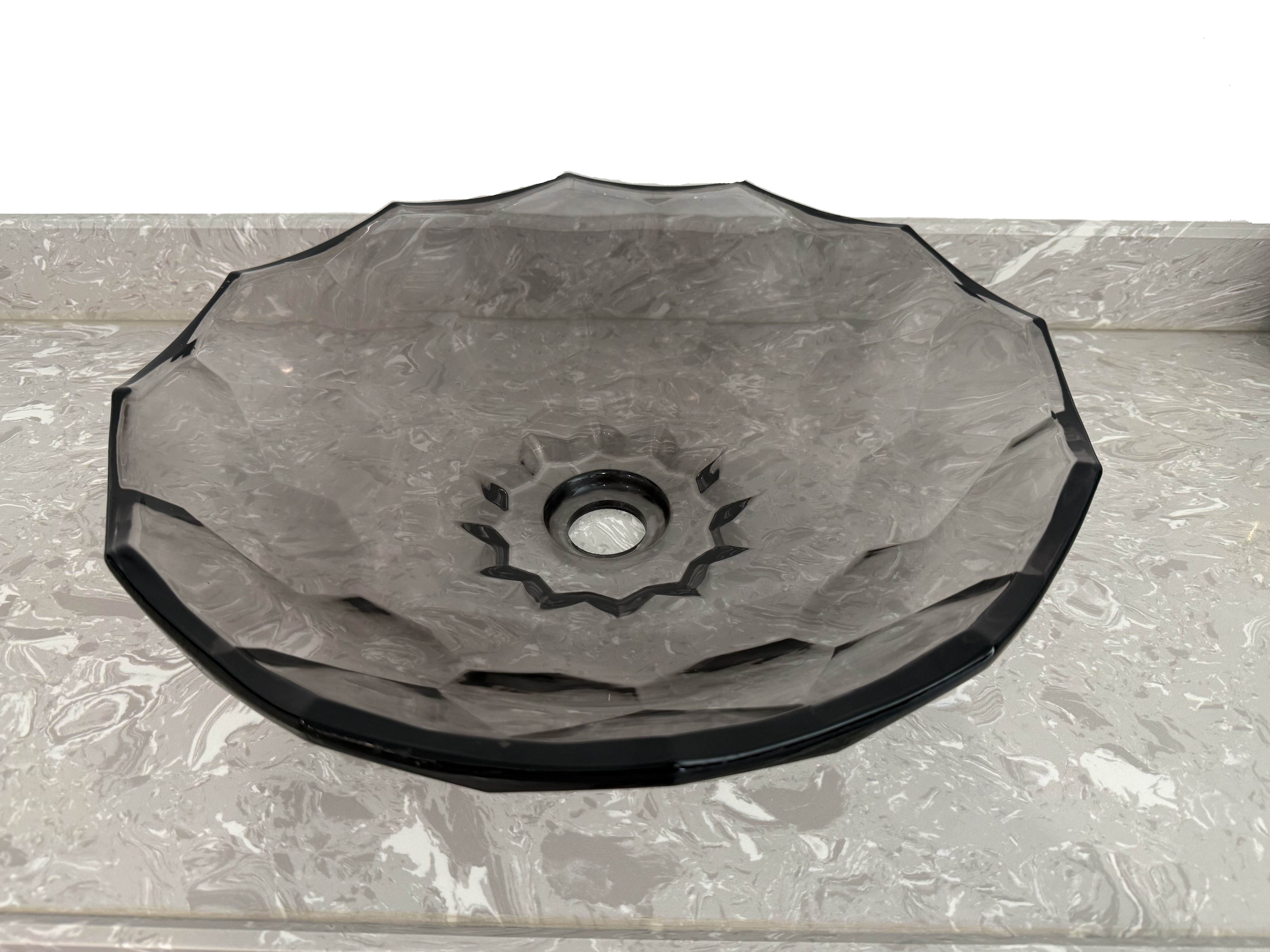 Transparent grey Glass Vessel Sink, Modern Vanity Bowl with Pop-Up Drain for Bathroom | LAV-FWS103