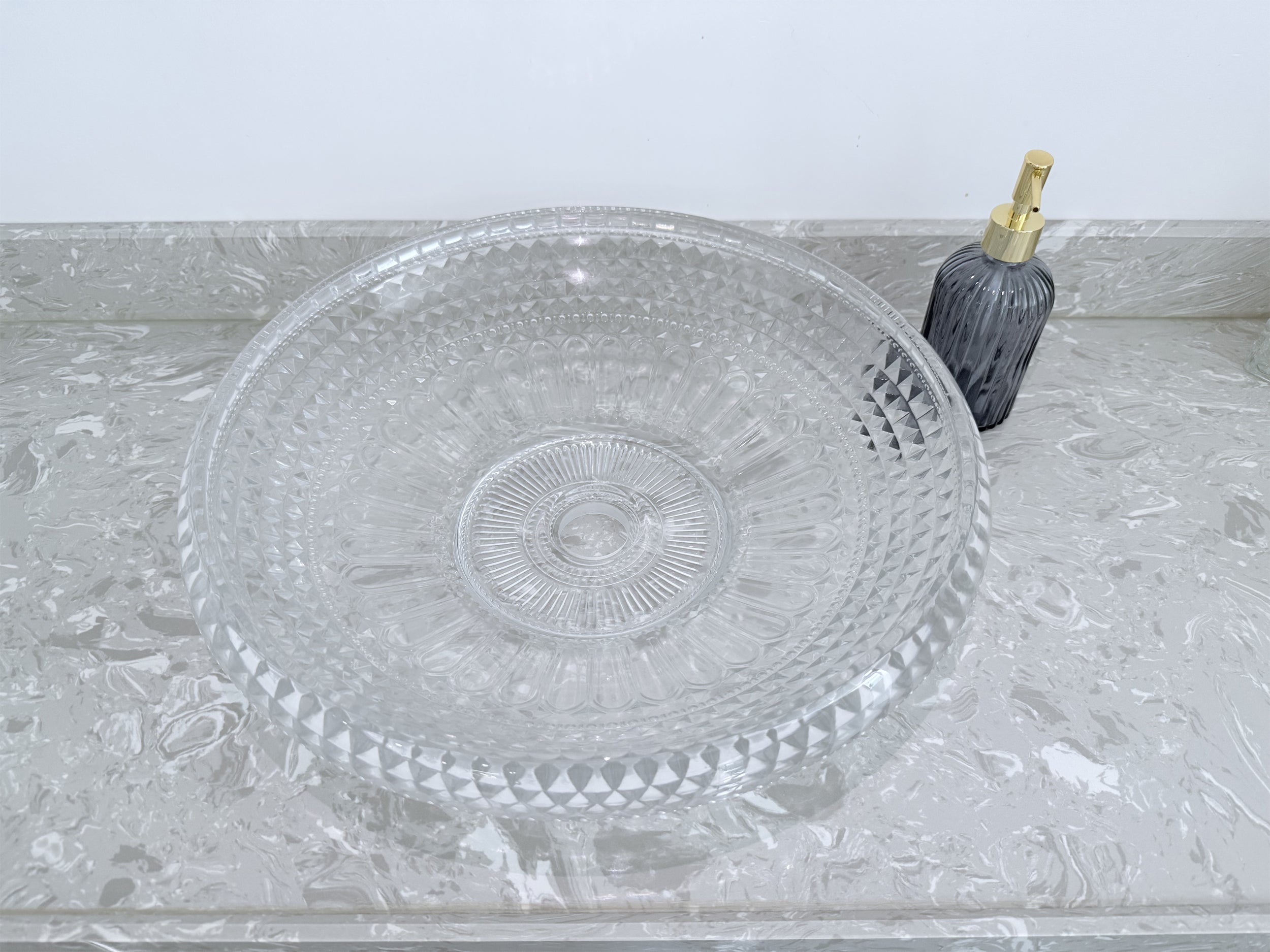 Modern Crystal Diamond Glass Vessel Sink FANWIN STAR LAV-FWS104 |Pop Up Drain for Bathroom Vanity