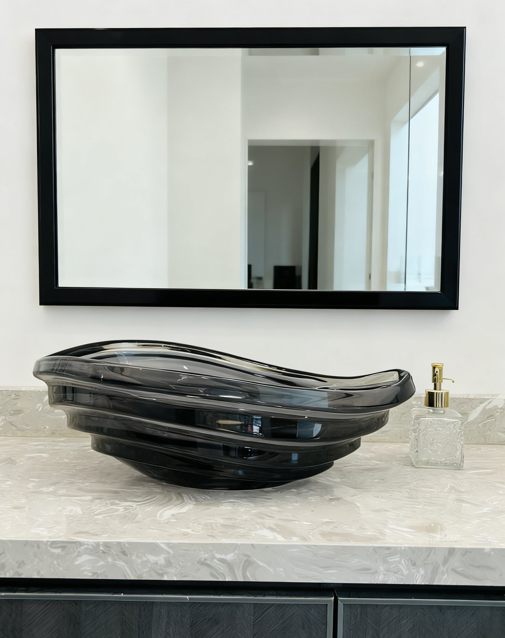 Transparent gray Glass Vessel Sink, Modern Vanity Bowl with Pop-Up Drain for Bathroom | LAV-FWS101