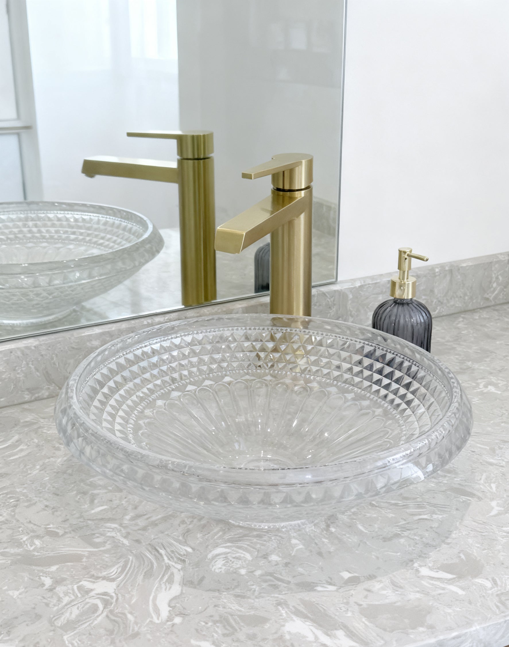 Modern Crystal Diamond Glass Vessel Sink FANWIN STAR LAV-FWS104 |Pop Up Drain for Bathroom Vanity