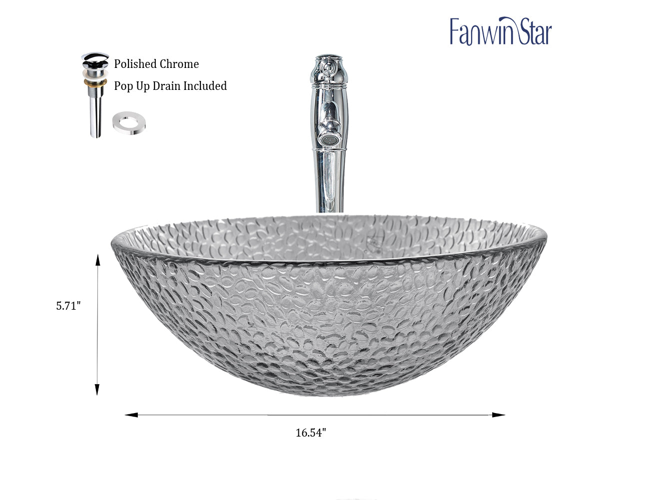 FANWIN STAR Pearl Series Glass Vessel Sink In Gray Top Raindrop Mount Sinks Above Countertop | Vanity Countertop Sink Bowl with Pop Up Drain | FW-LA633