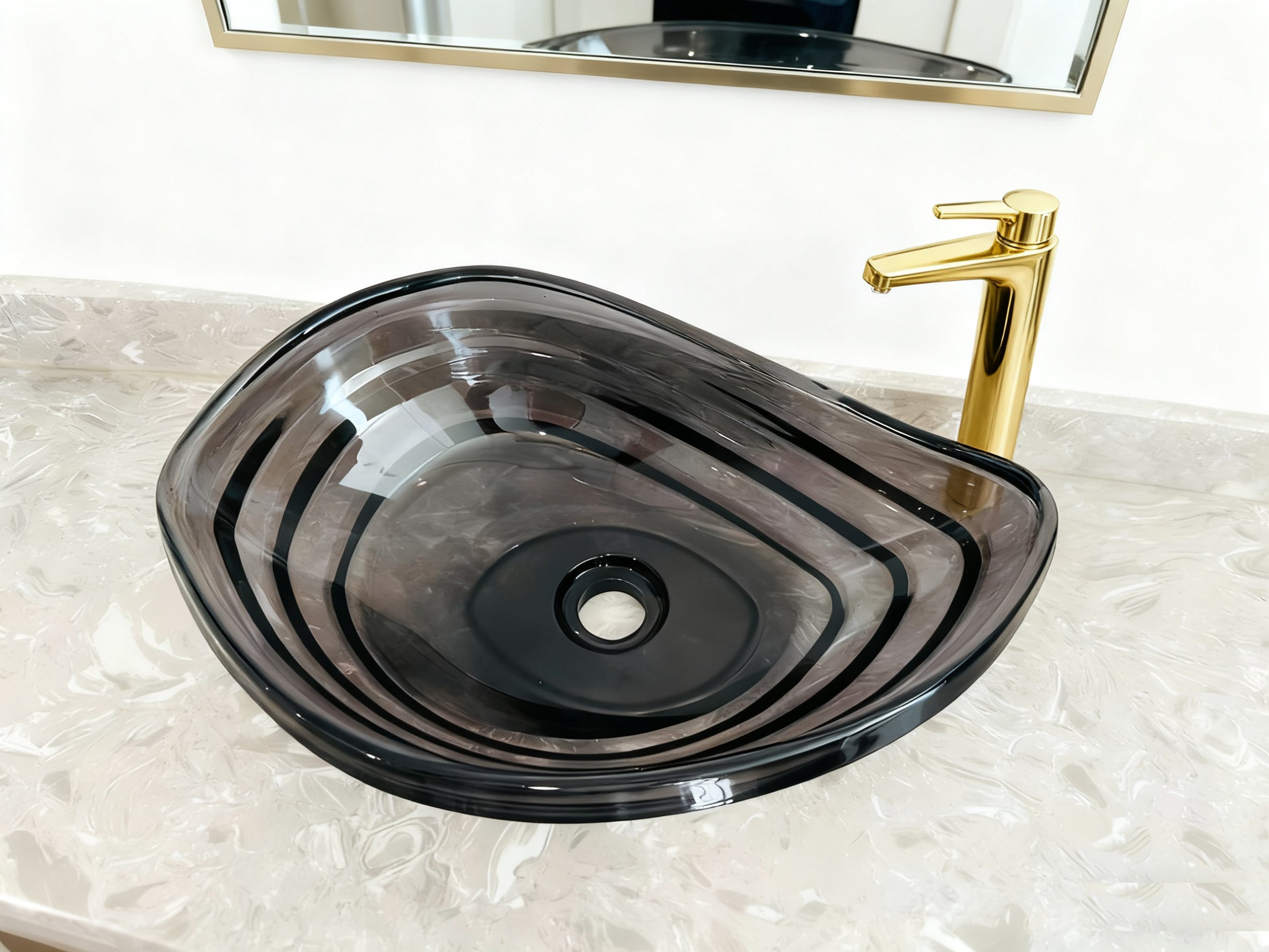 Transparent gray Glass Vessel Sink, Modern Vanity Bowl with Pop-Up Drain for Bathroom | LAV-FWS101