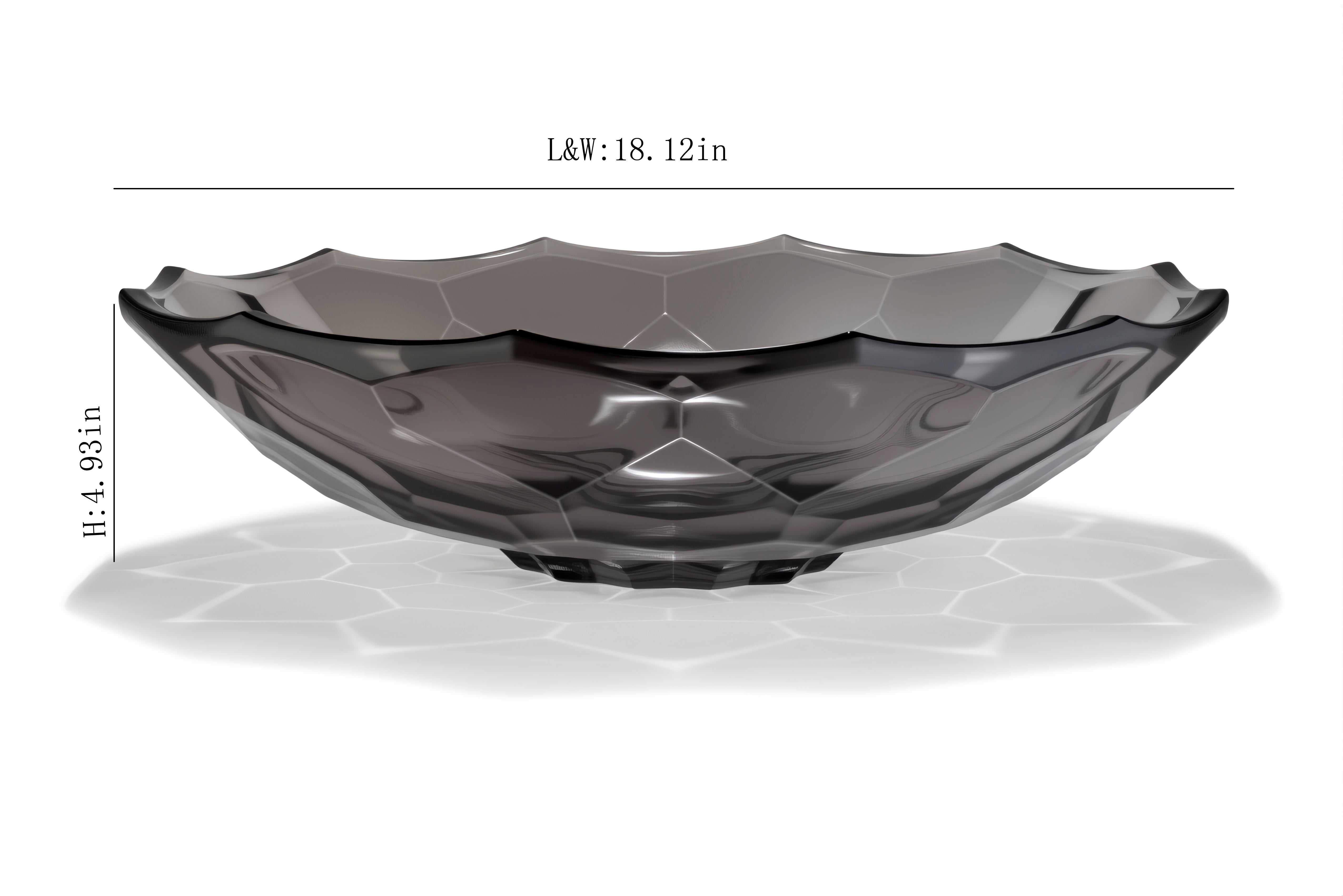 Transparent grey Glass Vessel Sink, Modern Vanity Bowl with Pop-Up Drain for Bathroom | LAV-FWS103
