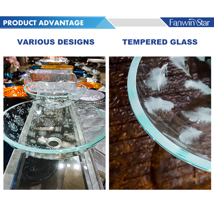 basin sink bathroom clear tempered glass vessel art feather laser crystal CUPC Certification-Fanwin