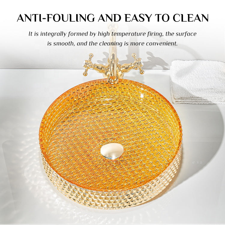 Basin Sink Faucets Pedestal Tempered Glass Bathroom Design Vessel Electroplating Orange CUPC Certification-Fanwin