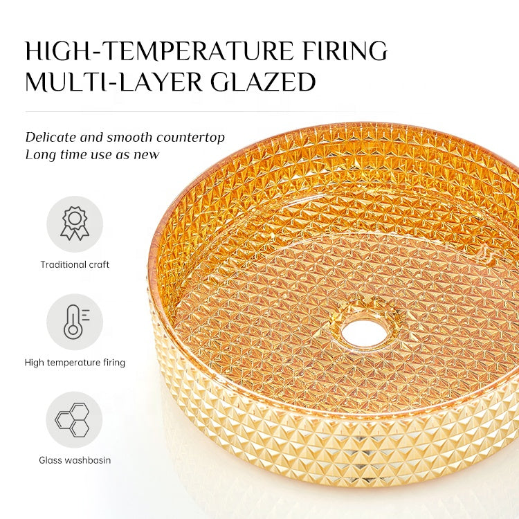 Basin Sink Faucets Pedestal Tempered Glass Bathroom Design Vessel Electroplating Orange CUPC Certification-Fanwin