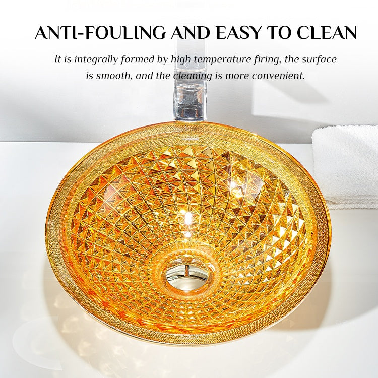 Sink Basin Bathroom Pedestal Vessel Faucets Tempered Glass Electroplating Orange CUPC Certification-Fanwin