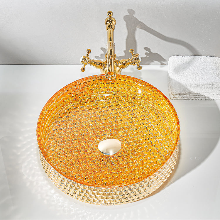 Basin Sink Faucets Pedestal Tempered Glass Bathroom Design Vessel Electroplating Orange CUPC Certification-Fanwin