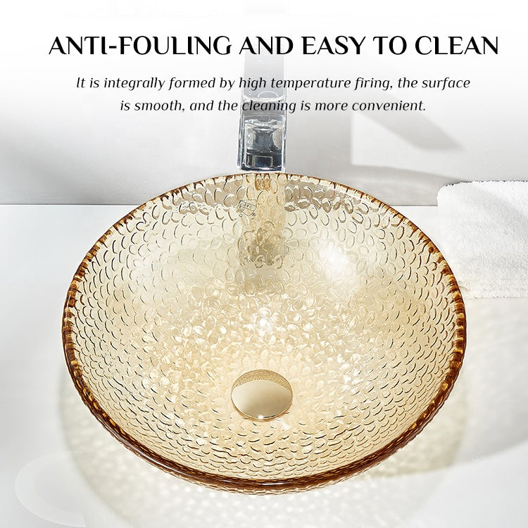 Basin Sinks Pedestal Bathroom Freestand Transparent Orange Tempered Glass CUPC Certification-Fanwin