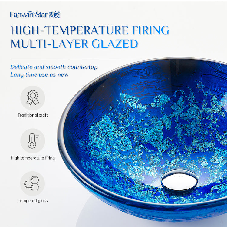 washbasin sink wash hand basin bathroom round blue vessel glass sanitary ware CUPC Certification-Fanwin