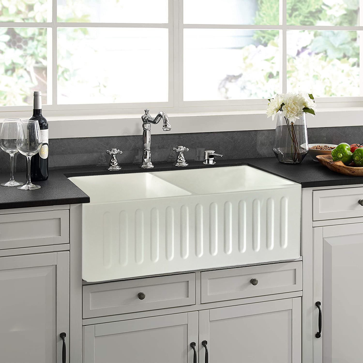 Kitchen Sink Bowl Basin Modern Luxury White Ceramic Apron Front Farmhouse -Fanwin