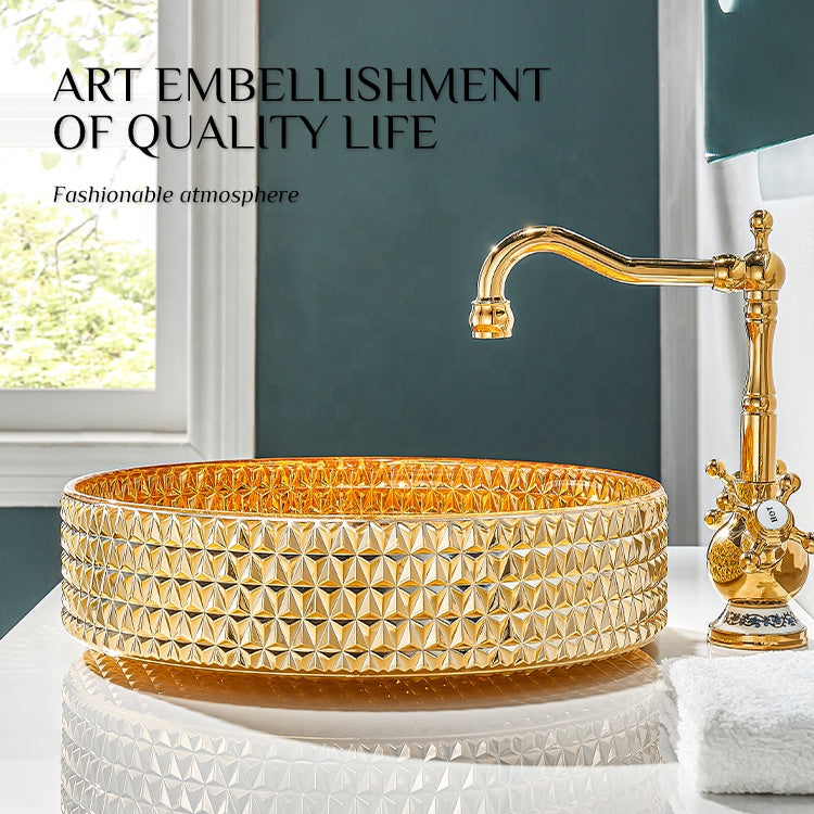 Basin Sink Faucets Pedestal Tempered Glass Bathroom Design Vessel Electroplating Orange CUPC Certification-Fanwin