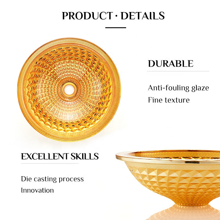 Sink Basin Bathroom Pedestal Vessel Faucets Tempered Glass Electroplating Orange CUPC Certification-Fanwin