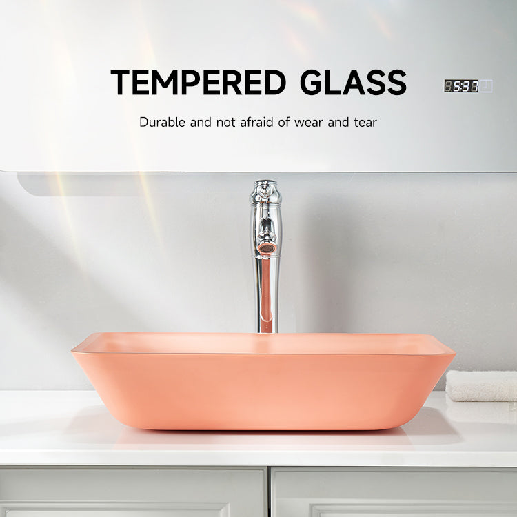 Sink Hand Wash Bathroom Freestand Basin Tempered Glass Macaron Orange CUPC Certification-Fanwin