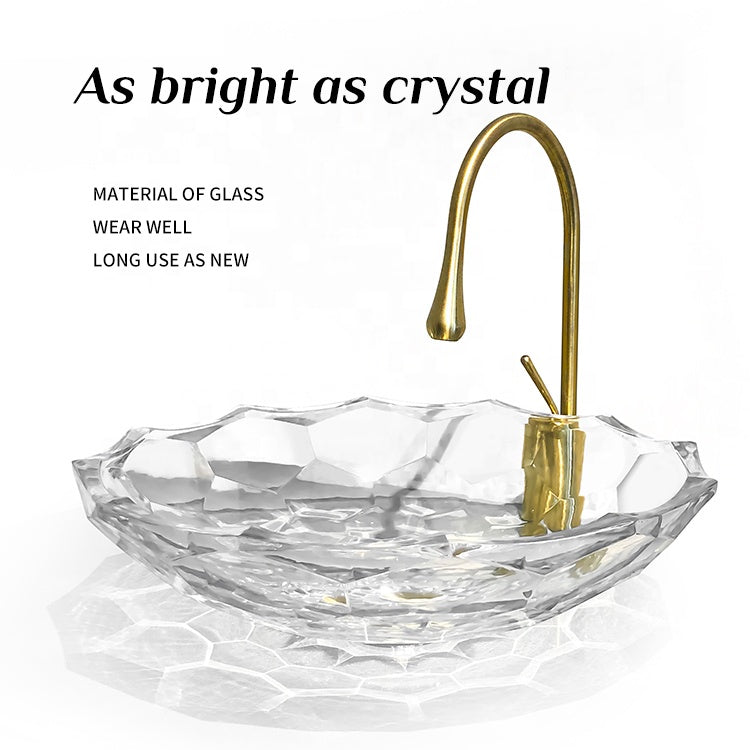 Basin Sink Crystal Wash Basin Tempered Glass Bathroom Sinks Washbasin Vessel CUPC Certification-Fanwin