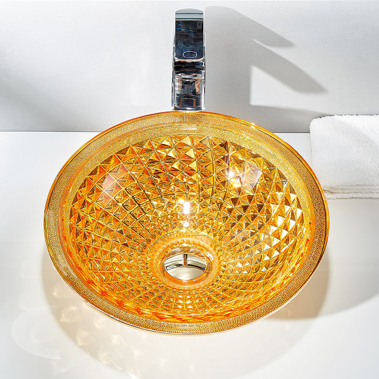 Sink Basin Bathroom Pedestal Vessel Faucets Tempered Glass Electroplating Orange CUPC Certification-Fanwin
