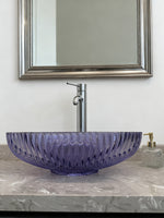 Sleek Transparent blue-violet Glass Vessel Sink - Smooth (Non-Sandy) Finish with Pop-Up Drain, Ideal for Vanity Countertops | Model LAV-FWS105