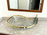 Gold Inlay Glass Vessel Sink, Modern Vanity Bowl with Pop-Up Drain for Bathroom | LAV-FWS100