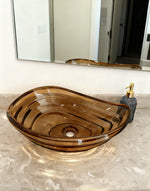 Transparent Amber Glass Vessel Sink, Modern Vanity Bowl with Pop-Up Drain for Bathroom | LAV-FWS102
