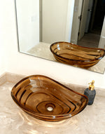 Transparent Amber Glass Vessel Sink, Modern Vanity Bowl with Pop-Up Drain for Bathroom | LAV-FWS102