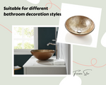 Fanwin Star Honeysuckle Series Round Tempered Deco Glass Vessel Bathroom Sink |Handicraft Vanity Countertop Sink Bowl with Pop Up Drain |FW-LA603