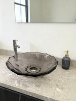 Transparent grey Glass Vessel Sink, Modern Vanity Bowl with Pop-Up Drain for Bathroom | LAV-FWS103