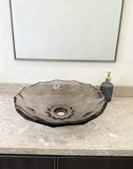 Transparent grey Glass Vessel Sink, Modern Vanity Bowl with Pop-Up Drain for Bathroom | LAV-FWS103