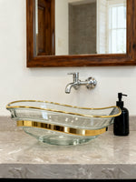 Gold Inlay Glass Vessel Sink, Modern Vanity Bowl with Pop-Up Drain for Bathroom | LAV-FWS100