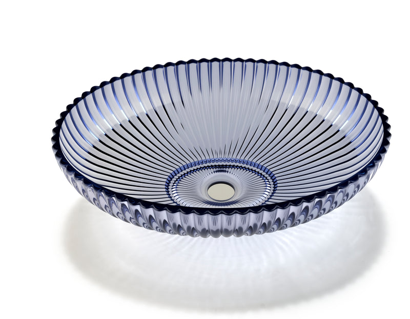 Sleek Transparent blue-violet Glass Vessel Sink - Smooth (Non-Sandy) Finish with Pop-Up Drain, Ideal for Vanity Countertops | Model LAV-FWS105