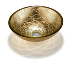 Gold Wave-Patterned Art Glass Vessel Sink with Pop-Up Drain – Handcrafted Luxe Design, Ideal for Bathroom Vanity Upgrades | Model LAV-FWS108