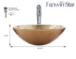 Fanwin Star Honeysuckle Series Round Tempered Deco Glass Vessel Bathroom Sink |Handicraft Vanity Countertop Sink Bowl with Pop Up Drain |FW-LA603