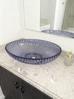 Sleek Transparent blue-violet Glass Vessel Sink - Smooth (Non-Sandy) Finish with Pop-Up Drain, Ideal for Vanity Countertops | Model LAV-FWS105