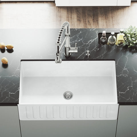Kitchen Sink Bowl Basin Modern Luxury White Ceramic Apron Front Farmhouse -Fanwin