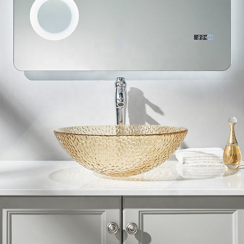 Basin Sinks Pedestal Bathroom Freestand Transparent Orange Tempered Glass CUPC Certification-Fanwin