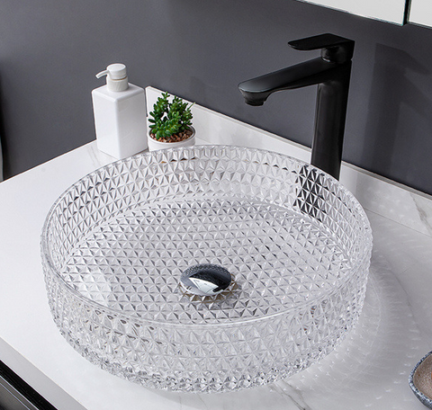 basin sink bathroom glass vessel wash crystal hotel pedestal art handmade-Fanwin