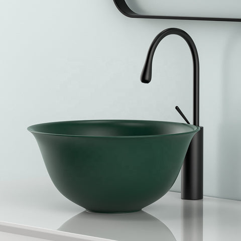 basin sink vessel faucets bathroom matte green ceramic freestanding art wash pedestal-Fanwin
