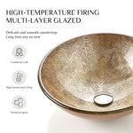 Fanwin Star Honeysuckle Series Round Tempered Deco Glass Vessel Bathroom Sink |Handicraft Vanity Countertop Sink Bowl with Pop Up Drain |FW-LA603